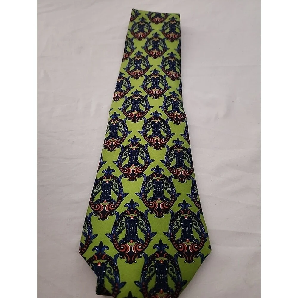 George Machado Zylos Men's Classic 100 % Silk, Green Black Tie NWT